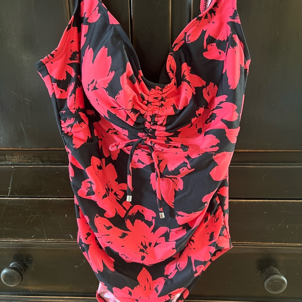 Aqua Green Black and Coral Swimsuit
